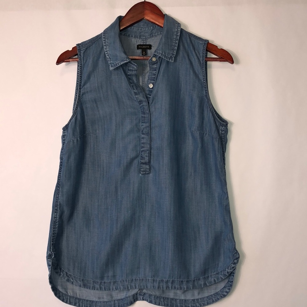 Talbots Sleeveless Collared Chambray Shirt szM